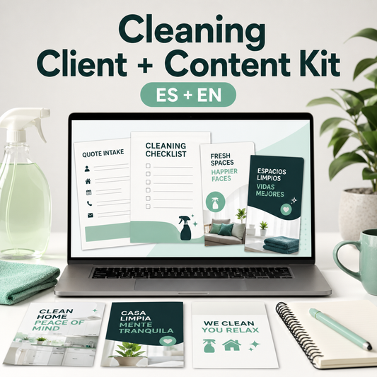 Cleaning Client + Content Kit / Kit Bilingue para Negocio de Limpieza